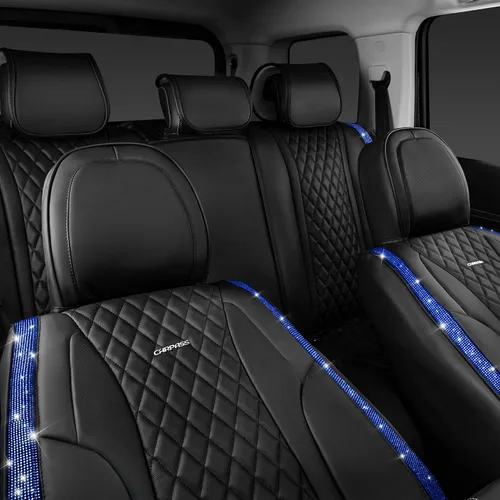 Miniatura 7 de Car Pass Funda de asiento trasero, brillantes, acolchadas, cuero napa, impermeable, transpirable, protector de ajuste universal para automóvil