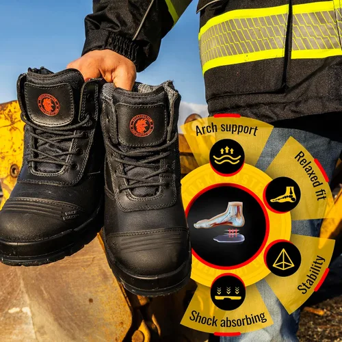 Miniatura 4 de Rockrooster AK050 - Botas de trabajo para hombre, puntera de acero, cremallera YKK, 6in, antideslizantes y resistentes al deslizamiento, piel