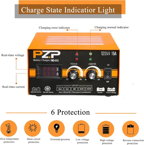 Miniatura 8 de Cargador de batería inteligente de coche de 12 V, cargador de goteo totalmente automático de 5 amperios, desulfatador de batería con reparación