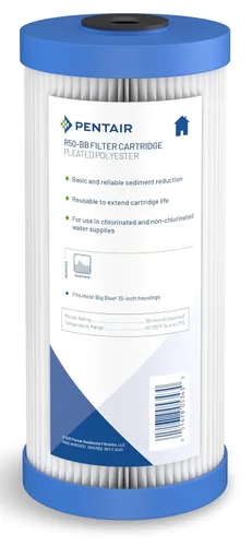 Miniatura 7 de Pentair Pentek R50 Filtro de agua de sedimentos, 10 pulgadas, cartucho de filtro de poliéster plisado debajo del fregadero, 10 x 2.5 pulgadas, 50