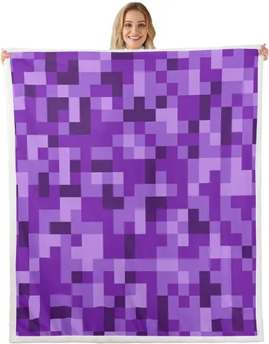 Miniatura 32 de Manfei Miner Style Grid Throw Blanket Green Pixel Shade Plaid Fleece Blanket Modern Geometric Games Cozy Throws for Bed Couch Sofa,Kids Boys Girls