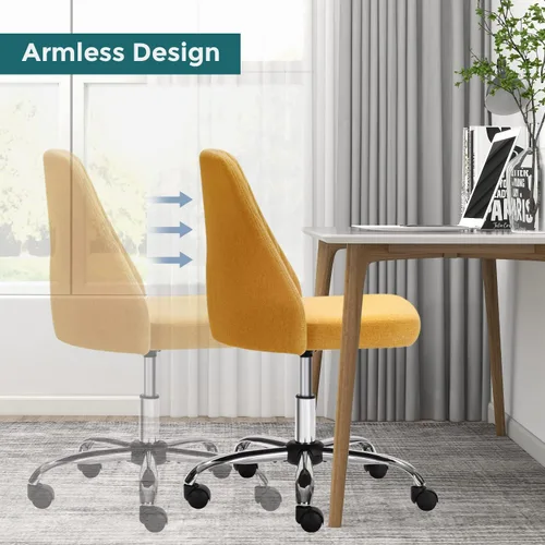 Miniatura 4 de SMUG VA-76-YL - Silla de escritorio amarilla, moderna y ajustable con ruedas, sin brazos para dormitorio, silla de tocador para sala de maquillaje