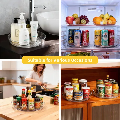Miniatura 6 de Juego de 2 tocadiscos Lazy Susan de 10 pulgadas para organización de especias Clear BPA-Free Plastic Rotating Organizer for Kitchen Cabinet