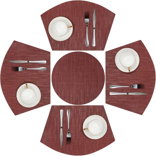 Miniatura 15 de SHACOS Juego de 5 manteles individuales pequeños en forma de cuña con centro de mesa, resistentes al calor, lavables (5, beige)