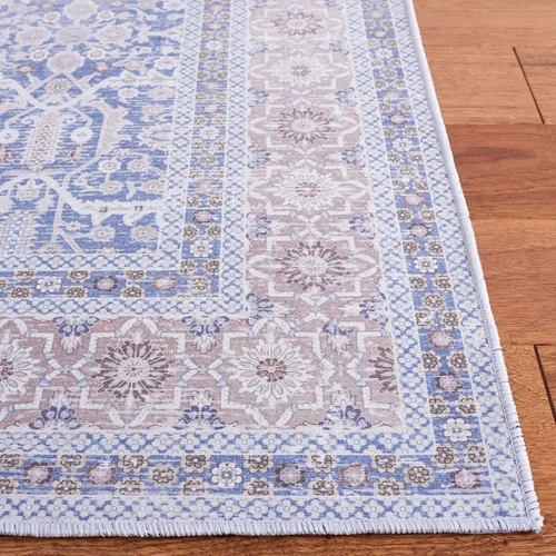 Miniatura 4 de SAFAVIEH Tucson Collection - Alfombra lavable de 2 pies 6 pulgadas x 6 pies, azul y al óxido, antideslizante y fácil de limpiar, ideal para pasillo