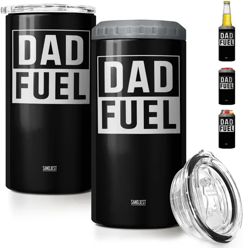 Miniatura 6 de SANDJEST Regalos para Papá Bonito de Bonus - Vaso de 12oz de la Hijastra, el Hijo - Diseño 4 en 1 Vaso de Papá Paso Aislante Enfriador de Latas