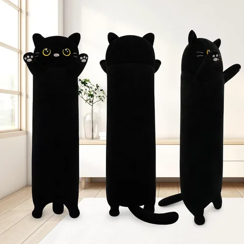 Miniatura 6 de Animal de peluche de gato negro de 20 pulgadas, almohada de cuerpo de animal de peluche, juguetes de peluche kawaii, regalos de animales, animales