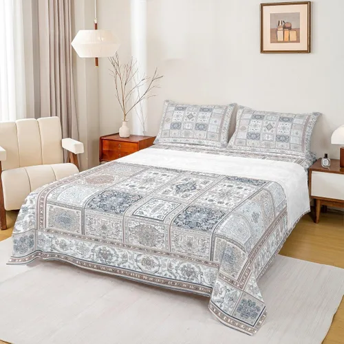 Miniatura 26 de Erosebridal Juego de sábanas y fundas de almohada vintage con estampado floral oriental para niños pequeños, juego de sábanas de medallón persa