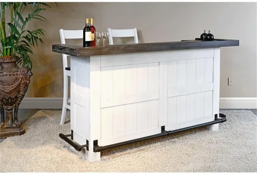 Miniatura 2 de Pemberly Row - Unidad de barra de madera estilo granja de 78" con pasamanos, estantes ajustables, estante para vinos removible, almacenamiento
