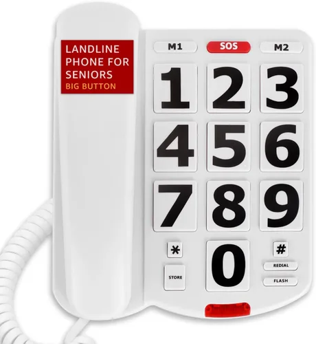 Miniatura 10 de Uvital Teléfono de botón grande para personas mayores, teléfono fijo con cable con 9 botones grandes de marcación de un solo toque, llamadas