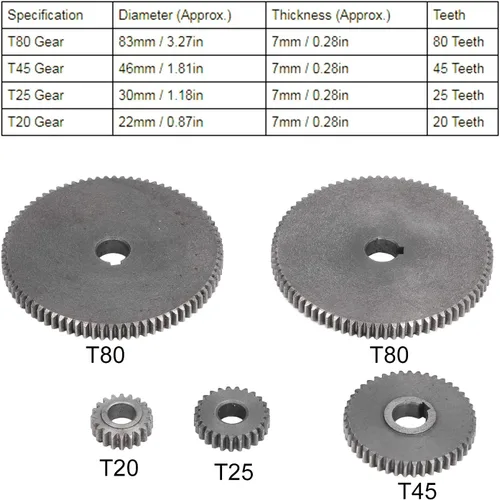 Miniatura 2 de Mini juego de engranajes de torno de metal, kit de piezas de repuesto con engranajes T80 T45 T25 T20 para micro torno y máquinas herramientas