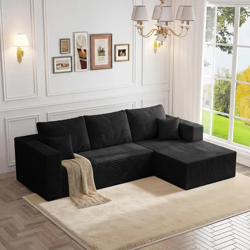 Miniatura 17 de Sofá otomano modular de pana de 28 pulgadas sin hueso, sofá otomano seccional para sala de estar, color beige