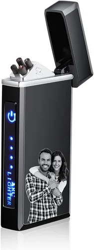 Miniatura 9 de Encendedor de fotos personalizado para hombres, encendedor recargable USB grabado para campamento, Navidad, día del padre, día de San Valentín Negro