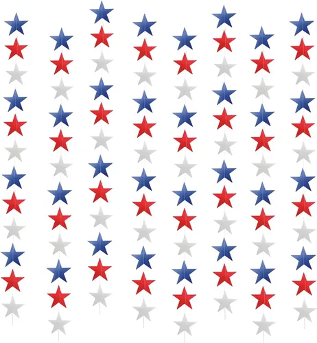 Guirnalda patriótica de serpentinas de estrellas para decoración del 4 de julio, rojo, blanco y azul, estrellas colgantes, Día de los Caídos, Día de