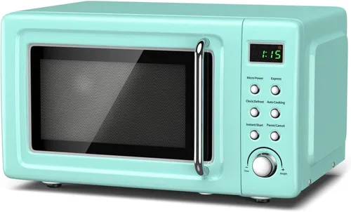 Miniatura 11 de Horno microondas retro para encimera, SIMOE 0.7 pies cúbicos, microondas pequeño con descongelación, 5 niveles de potencia, 8 configuraciones