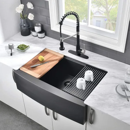 Miniatura 3 de Fregadero de cocina negro de 84 cm para casa de campo con estación de trabajo-VASOYO 33x22 Fregadero de cocina negro de acero inoxidable para casa