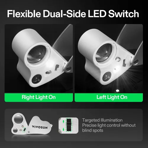 Miniatura 4 de VIVOSUN 30X 60X Lupa de joyero iluminada plegable con luz LED para joyas, gemas, relojes, monedas, sellos, antigüedades, blanco