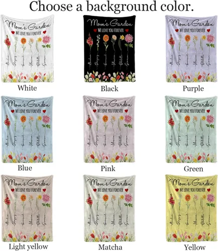 Miniatura 3 de D-Story BK-01 - Manta personalizada de jardín para mamá con nombres de niños, manta de jardín personalizada para abuela, manta de flores