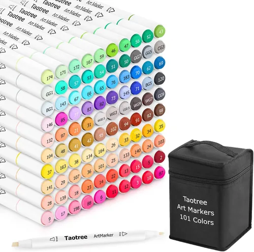 Taotree Juego de marcadores de alcohol, 101 colores de doble punta para colorear bolígrafos, cincel y punta fina, suministros de arte para dibujar y