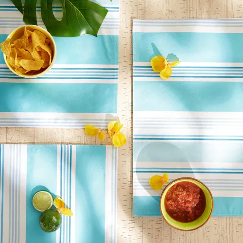 Miniatura 2 de DII - Colección de mesa de verano con rayas para exterior, uso múltiple, lavable a máquina, juego de manteles reversibles, 13x19, casa de playa