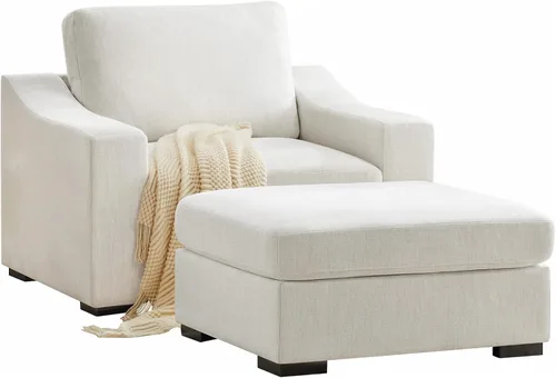 Miniatura 11 de ELUCHANG Sofá moderno de 85 pulgadas para sala de estar, sofá de lino natural de 3 plazas con asientos extra profundos, cojín tapizado y funda