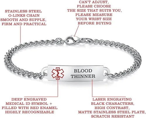 Miniatura 4 de Pulseras de identificación de alerta médica de 6.5 "-8.5" para mujeres, pulseras de emergencia médica de acero inoxidable, grabado gratuito