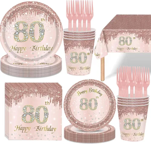 Miniatura 13 de 121 piezas de suministros para fiesta de 40 cumpleaños, platos, servilletas, tazas, tenedores, mantel, decoración temática de 40 cumpleaños en oro