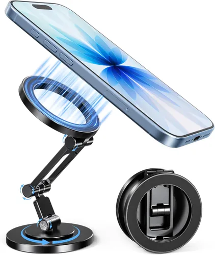 Itramax Soporte magnético para teléfono con rotación de 360°, soporte plegable y portátil para iPhone para escritorio con base antideslizante,