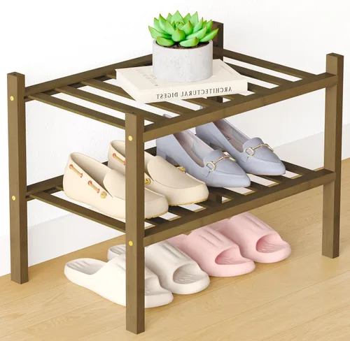 Miniatura 49 de Smiry Zapatero de bambú para clóset, organizador de zapatos apilable de 4 niveles largo de madera, estante de almacenamiento de zapatos Negro