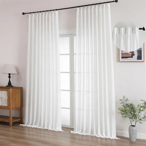 Miniatura 35 de Cortinas semitraslúcidas de lino neutro de 84 pulgadas de largo, cortinas y cortinas de lino beige crema que filtran la luz, tratamientos modernos