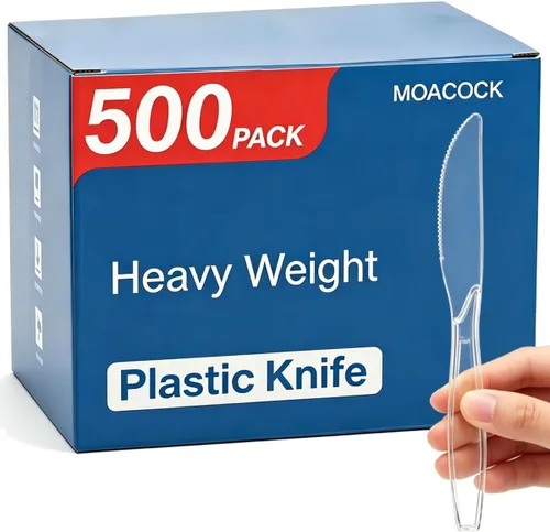 Miniatura 8 de MOACOCK 200 cuchillos de plástico transparente, cucharas desechables pesadas, cubiertos de plástico, cubiertos de plástico transparente a granel