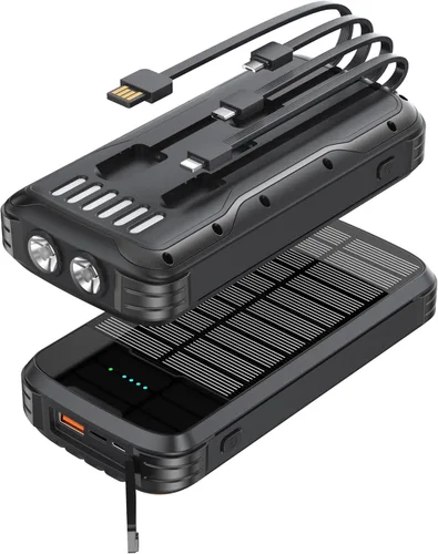 Miniatura 10 de MINRISE Banco de energía solar de 40000 mAh, cargador portátil PD de 20 W, cargador solar de carga rápida, cargador solar integrado con 4 cables