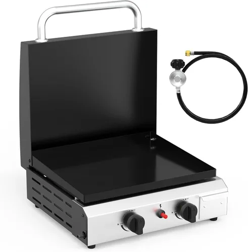 Miniatura 8 de Bonnlo Plancha de Propano de 20000BTU con Tapa e Ignición, Parrilla de Gas de Superficie Plana de Pie con Ruedas Rodantes Portátiles y Estante