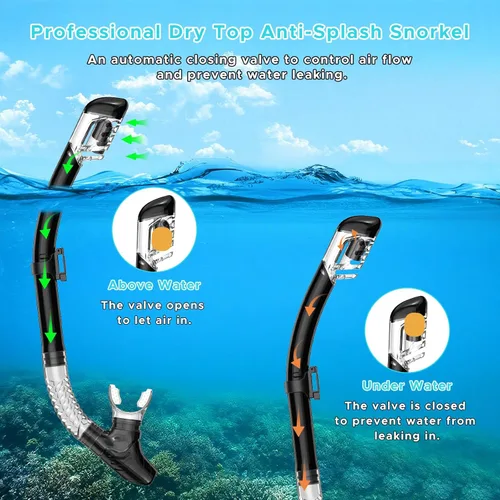 Miniatura 6 de Equipo de esnórquel para adultos, esnórquel seco, juego de máscara para adultos, máscara de buceo, equipo de buceo, gafas de natación con cubierta