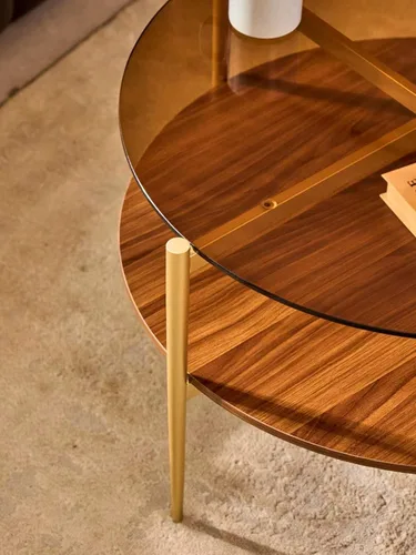 Miniatura 8 de Shrine Mesa de café redonda de vidrio, diseño moderno de mediados de siglo, 30 x 17 pulgadas de diámetro x altura, estructura de 2 niveles, parte