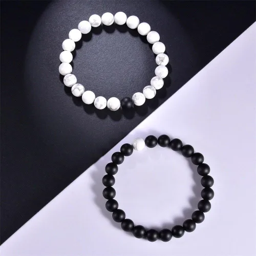 Miniatura 5 de ZC LI JEWELRY Pulsera de piedra natural con cuentas de ágata negra mate para él y ella
