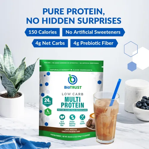 Miniatura 4 de BioTrust Proteína en polvo baja en carbohidratos: deliciosa mezcla de suero de leche y caseína de vacas alimentadas con pasto sin hormonas, sin OMG