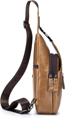 Miniatura 4 de Hebetag Bolso bandolera de cuero casual para hombres y mujeres, para viajes al aire libre, senderismo, campamento, hombro, pecho