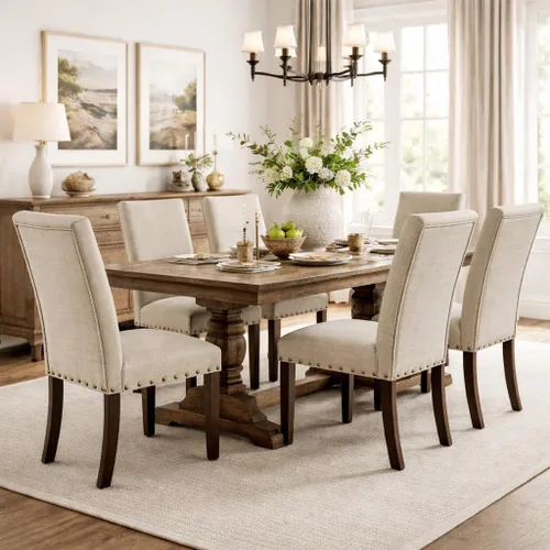 Miniatura 2 de Homepop Decoración del hogar Sillas de comedor clásicas tapizadas Parsons Juego de 2 sillas de comedor decorativas con ribete de cabeza