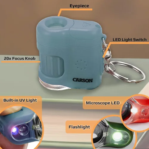 Miniatura 2 de Carson MicroMini 20x Microscopio de bolsillo para adultos, linterna UV y LED, azul (MM-280B)