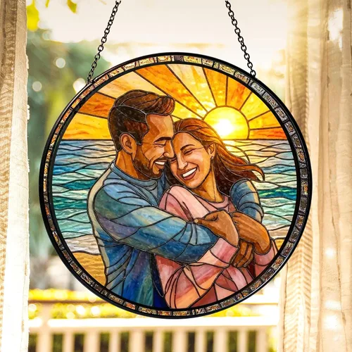 Miniatura 2 de Foto personalizada para parejas con vitrales sintéticos, retrato de fotos de cuople para colgar en ventana, regalo para ella y él, regalo de foto