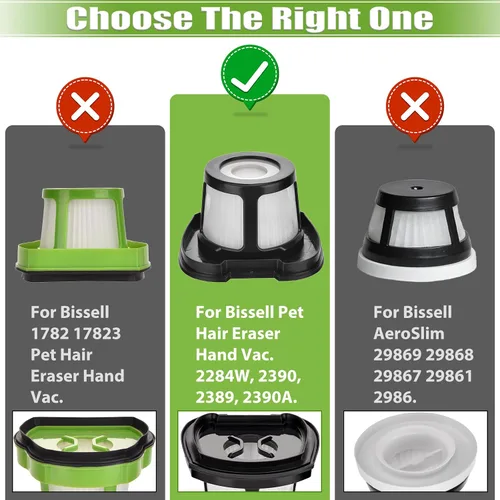 Miniatura 3 de Filtro de repuesto 2390A 2284W compatible con filtro de vacío Bissell Pet Hair Eraser 2390A 2390 2389 2284W 2579, comparado con las piezas # 1614212