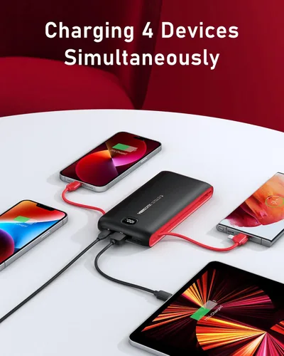 Miniatura 6 de VEEKTOMX Cargador portátil con cables integrados de 20000 mAh, banco de energía para iPhone con enchufe de pared de CA, batería delgada USB C