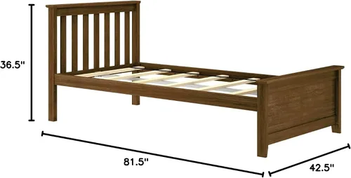 Miniatura 2 de Plank+Beam Estructura de cama individual de madera maciza, cama plataforma con cabecero, color nogal