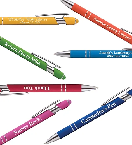 Miniatura 5 de ExpressDesigns™ - Bolígrafos personalizados premium con lápiz óptico Ráfaga de color Bolígrafos personalizados con nombre impreso de metal suave