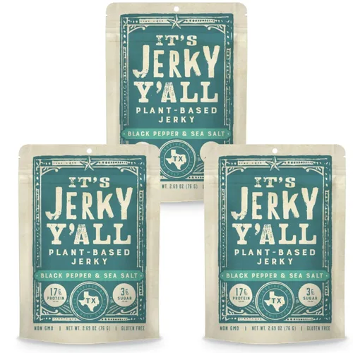 It's Jerky Y'all - Plant Protein Jerky - The Smarter Jerky | 16-19g Protein + 8-10g Fiber Per Bag | Non-GMO, No Cholesterol, Born in Texas (2.69