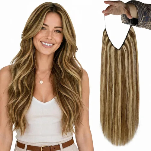 Miniatura 19 de Fshine - Extensiones de cabello humano con clip, de 16 pulgadas, con clip, color marrón chocolate, mezcla de rubio caramelo, extensiones de cabello