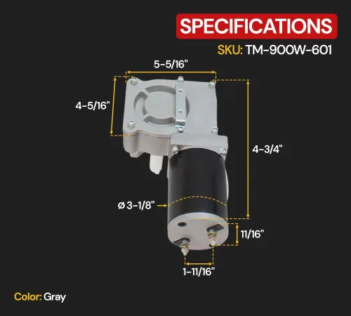 Miniatura 5 de Mytee Products Motor de lona de 900 W 60:1 para sistemas de lona de camión volquete con cubierta cromada de 12 V CC / 50 amperios / 60 RPM