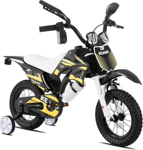 Miniatura 9 de KEANO - Bicicleta estilo motocross para niños y niñas de 12 y 16 pulgadas, con ruedas de entrenamiento y placa numérica, bicicletas para niños de 3