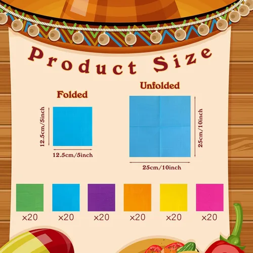 Miniatura 2 de Servilletas de cóctel de 120 piezas para fiestas mexicanas de Hawaii, suministros tropicales de Luau, servilletas de papel de almuerzo de arco iris